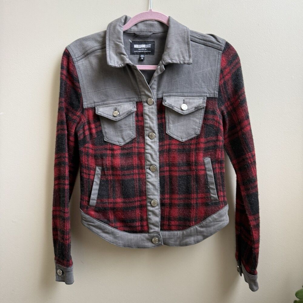 William Rast Denim Plaid Wool Blend Red Jacket By Justin Timberlake Size M